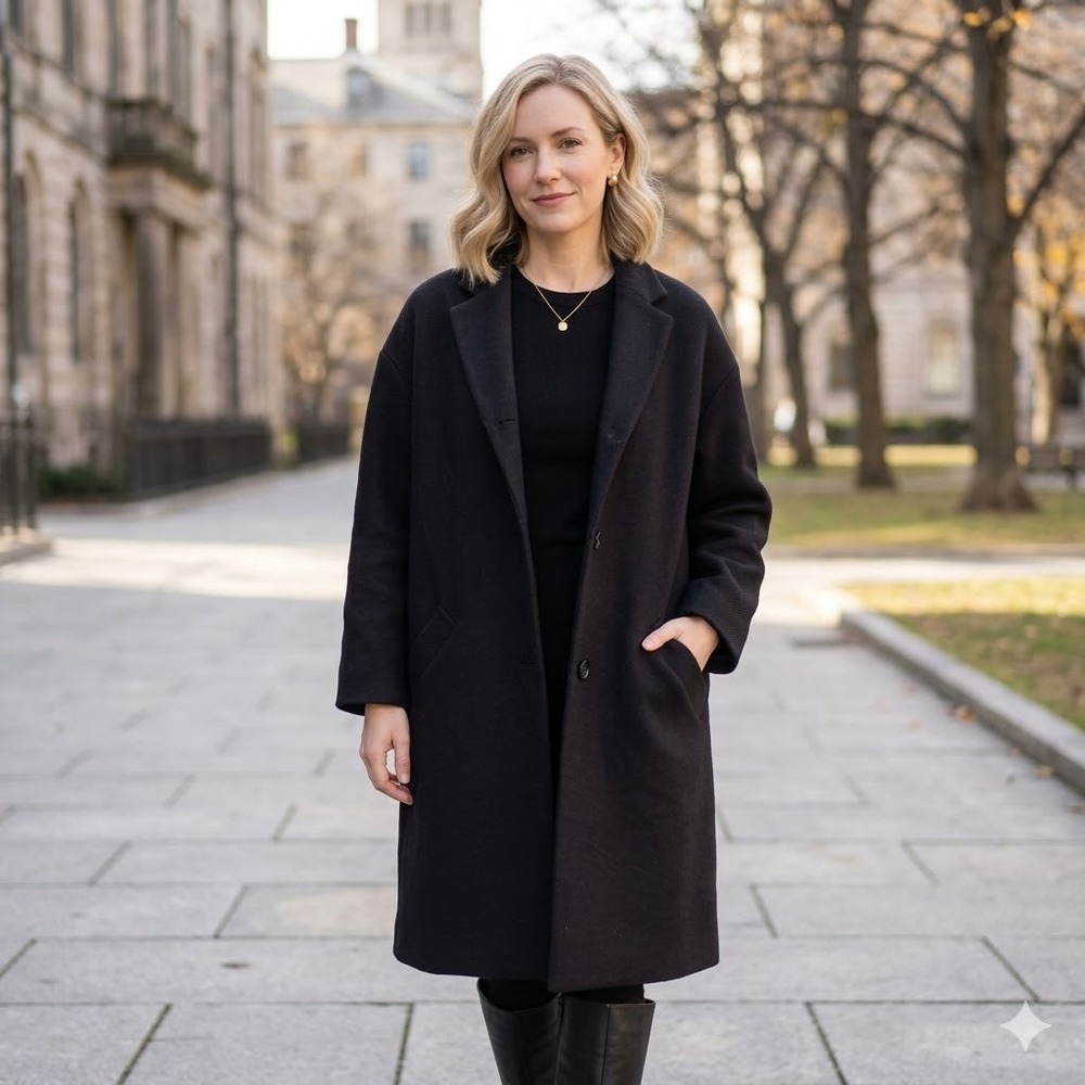 Everlane Black Italian ReWool Overcoat Womens Size 8 Oversized Wool Blend Jacket